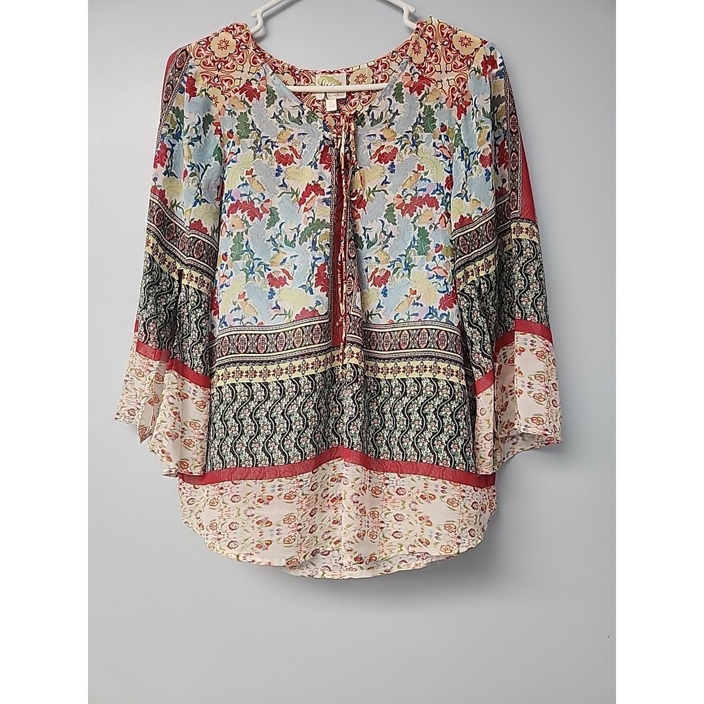 Anthropologie Womens Fig & Flower‎ Medium Sheer Floral Print Blouse Boho Top